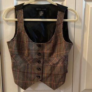 New York & Company Women's Plaid Vest - Black and Brown
